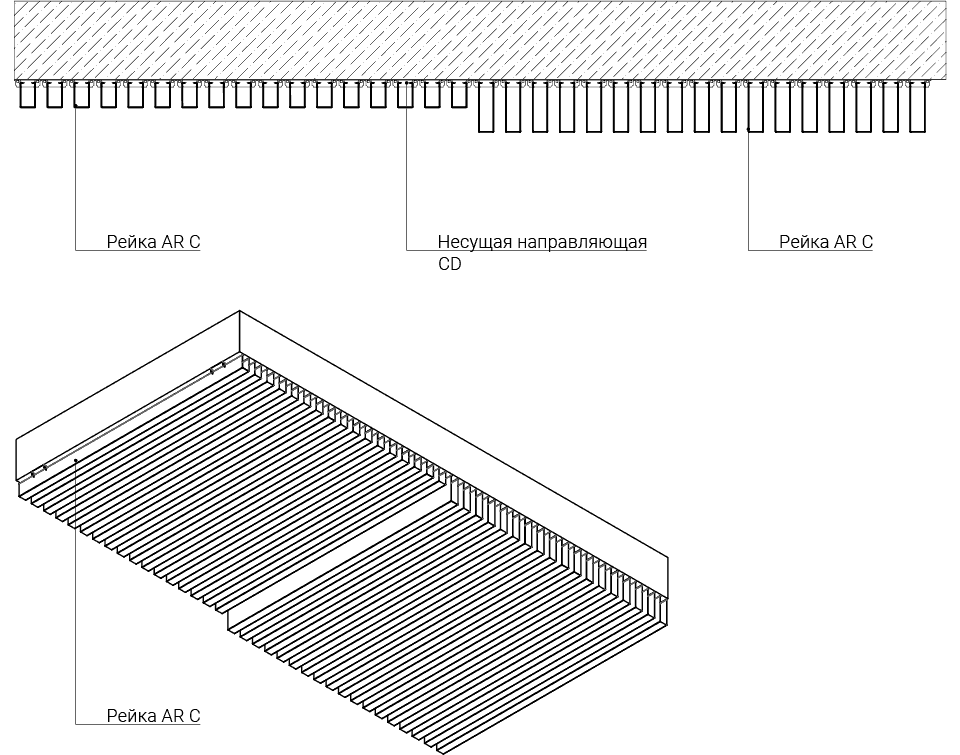 Монтаж с минимальным отступом от чернового потолка