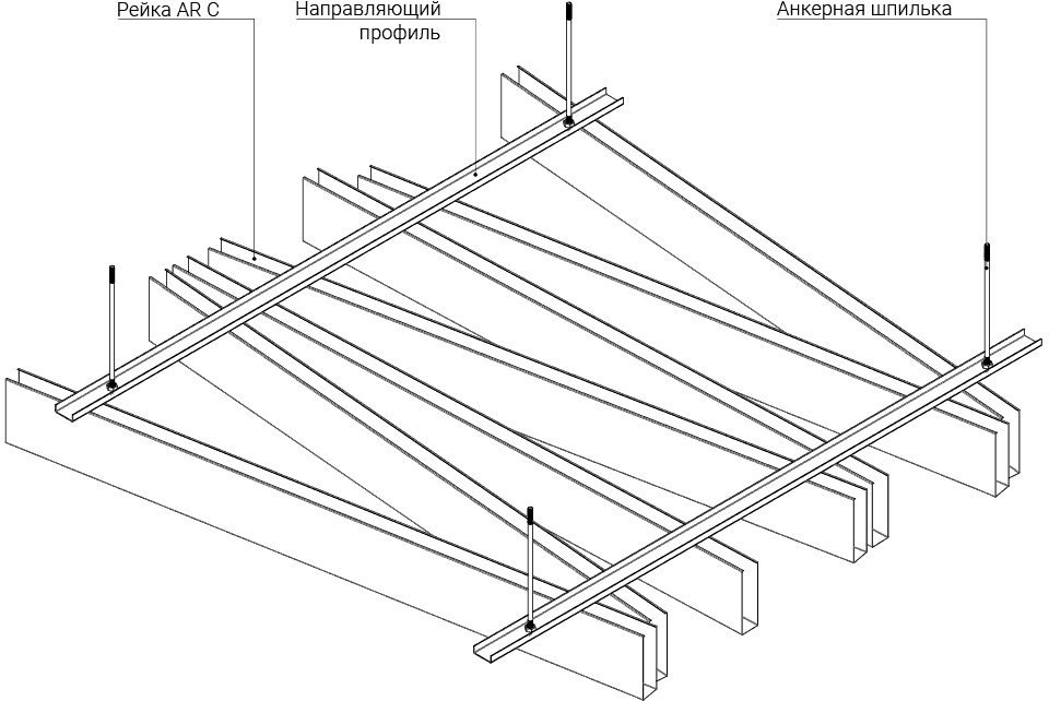 Непаралелльный монтаж на направляющем профиле