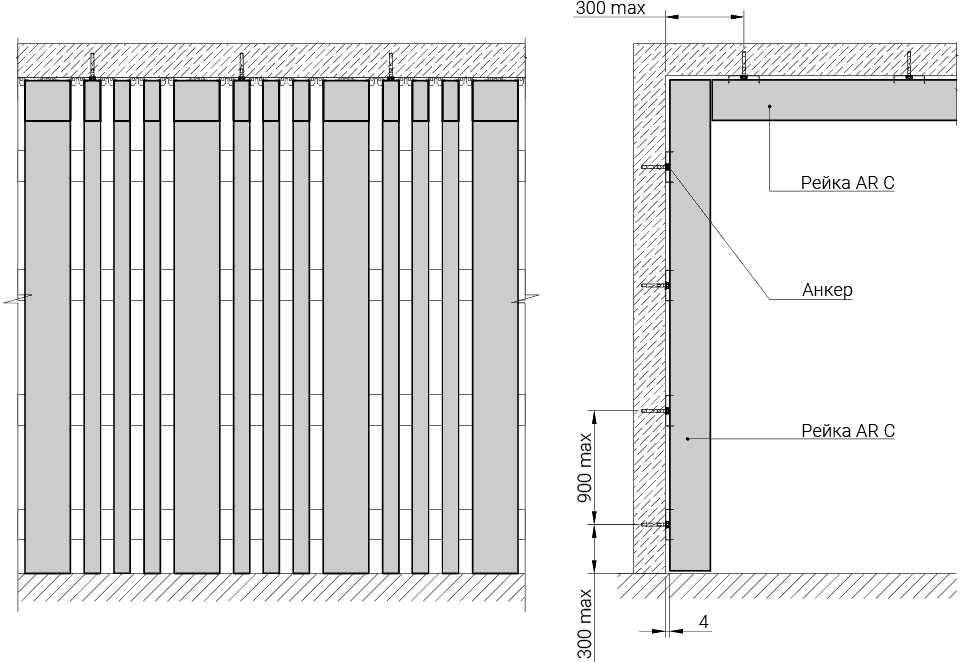Монтаж с переходом с плоскости потолка на стену с минимальным отступом